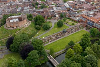 Birds eye view of Tamworth Castle and Gardens